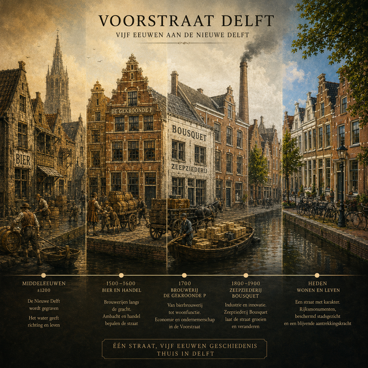 Straten van Delft: de Voorstraat, van brouwersstraat tot woonstraat